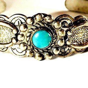 Silver Tone Faux Turquoise Cuff Bracelet